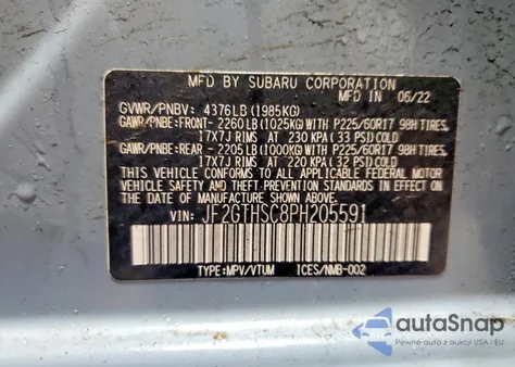 2023 Subaru Crosstrek Sport z USA, uszkodzony, nr VIN JF2GTHSC8PH205591